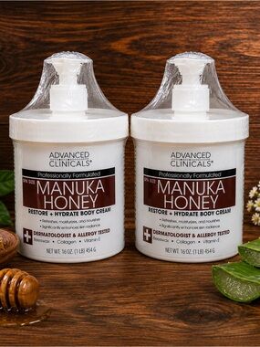 2 Pack Advanced Clinicals Manuka Honey Restore + Hydrate DC Body Cream 16 oz